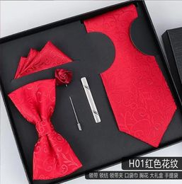 Neck Ties Five Piece Gift Box Tie Men's Formal Business Wedding Bridegroom's Bow Tie Square Scarf Brooch Tie 231013