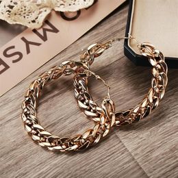 Large Circle Link Chain Hoop Earrings for Women Female Punk Big Metal Hollow Gold Color Geometric Earring Fashion Jewelry3087