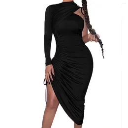 Casual Dresses Ruched Sexy Dress Women Summer Long Sleeve Elegant Evening Party Female Drawstring Midi Bodycon