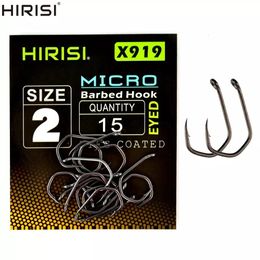 Fishing Hooks Hirisi 15pcs PTFE Coated High Carbon Steel Fish Hook Micro Barbed With Eye Carp Fishing Hook Accessories X919 231013