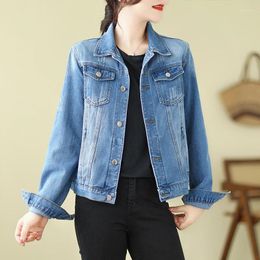 Women's Jackets Fashion Long Sleeve Denim Jacket Women Retro Blue Loose Jeans Tops Female Turn Down Collar Coat Jaqueta Feminino 29280