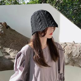 Berets Knitted Straw Hat Women's Face Slimming Age Reducing Sun-Shade Fisherman Black Japanese Style Simple Bucket