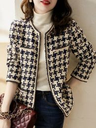 Women's Jackets Runway Fall Elegant Weave Plaid Women Blazer Causal Tweed Coat Office Ladies Suit Jacket Outwear 231012