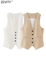 Women's Jackets Zevity 2023 Women Fashion V Neck Single Breasted Slim Vest Jacket Office Lady Sleeveless Business WaistCoat Pockets Tops CT4887 231012