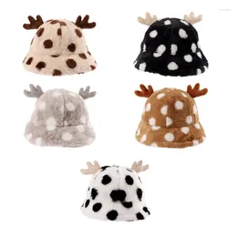 Berets N7YD Fashion Spotted Antlers Fisherman Hat Plush Polka Dot Basin Winter All-match Outdoor Activities For Skiing Riding