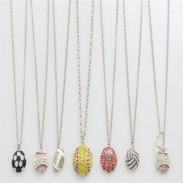 usa sports football soccer basketball volleyball baseball softball red drop oil heart yellow crystal necklace307U