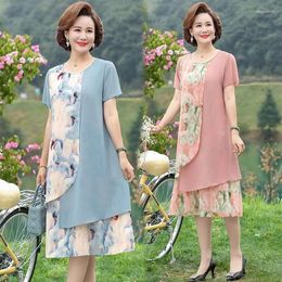 Party Dresses Moms Summer Dress 2023 Style Wide Lady Western Noble Middle-aged And Elderly Womens Short-sleeved Midi Vestidos312T