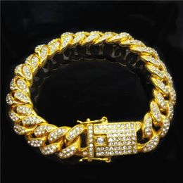 Cuban Link pendants Chains Hip-hop jewelry 18K full diamond 12mm wide men's Cuba chain bracelet209Y
