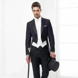 Men's Suits Slim Fit Black Tailcoat Men For Wedding Long Jacket Custom Groom Tuxedos Man Blazers 3Piece Terno Masculino Costume Homme