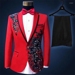 Men's Suits Male Suit Slim Red Embroidered Wedding Dress Paillette Piano Men Sequin Blazer Dance Clothes Jacket Star Style Punk