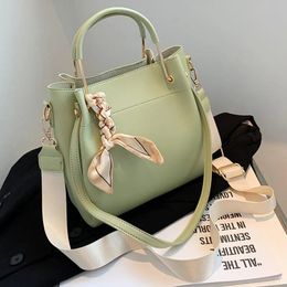 Evening Bags Silk Scarf Small PU Leather Crossbody Shoulder Bag For Women Fashion Simple Handbags And Purses Female Travel Totes Green