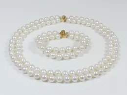 Necklace Earrings Set 9-10mm White Pink Yellow Natural Fresh Water Pearl