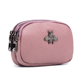 bolsa de moedas para homens bolsa de moedas pequenas bolsa de moedas feminina de couro real bolsa de moedas masculina e feminina com zíper duplo nova bolsa de moedas rosa mini bolsa de troca de comércio exterior carteira de moedas