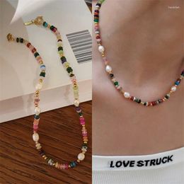 Choker Colorful Bohemian Retro Niche Freshwater Baroque Pearl Necklace Handmade Beaded Natural Stone X1626