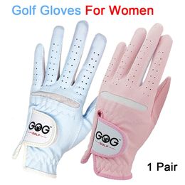 Sports Gloves Golf gloves for women lady Girl Professional 1 Pair Pink Blue 2 Colours fabric sports golf game ball Tennis Baseball Gift 1Pair 231012