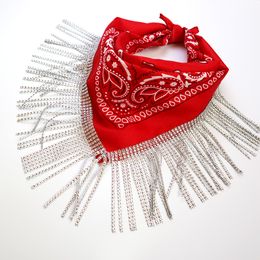 Stage Wear Disco Tassel Scarf Western Cowboy Bandana with Silver Fringe Headscarf Head Neck Scarves Party Club foulard Fashion Dance Hijabs