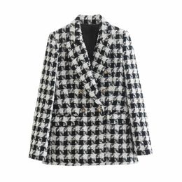 2023 Double Breasted Spring Autumn Outerwear Female Chic Tops Vintage Office Lady Jacket Coat New Casual Women Tweed Blazer 1119YI