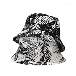 Berets LDSLYJR Cotton Palm Leaf Pattern Print Bucket Hat Fisherman Outdoor Travel Sun Cap Hats For Men And Women 289