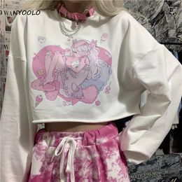 Women's Hoodies NYOOLO Harajuku Kawaii Cute Cartoon Anime Girl Print Long Sleeve White Hoody Women Sweet Tops Autumn Loose Pullovers