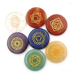 Pendant Necklaces FYSL Ethnic Style Wholesale 7 Pcs Many Colours Quartz Stone Engraved Round Healing Chakra Spiritual Jewellery