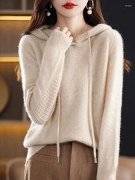 Women's Hoodies High Quality Merino Wool Selection Cashmere Hoodie Clothing Loose Hooded Knitted Jacket Thick SweaterKnitwear