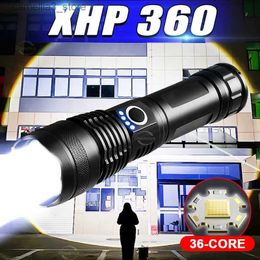 Torches Super XHP360 LED Powerful Flashlight USB Recharge Flash Light 26650 High Power Led Flashlights Tactical Lantern Long Range Torch Q231013
