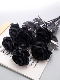 Decorative Flowers Simulation Pure Black Single Rose Bouquet Gothic Style Dark Series Decoration Fake Flower Vase Home Simple Ins