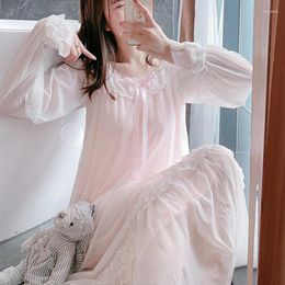 Women's Sleepwear Spring Nightdress Women Modal Long Sleeve Lace Mesh Elegant Home Dressing Gown Princess Korea Autumn Nightwear Pajamas