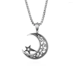 Pendant Necklaces BONISKISS Classic Retro Hollow Star And Crescent Moon Necklace Men Women Vintage Stainless Steel Amulet Jewellery Gift