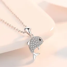 Pendant Necklaces Huitan Romantic Dolphin Shaped Necklace Full Paved Shiny CZ Delicate Neck Accessories For Women Wedding Trendy Jewellery