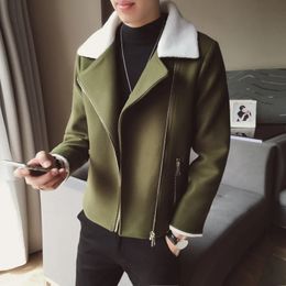 Men's Wool Blends 2023 Plush Longsleeve Mens Winter Denim Cotton Jacket Lamb Korean Fashion Style Outwear Coat For Young Men 231012