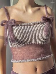 Women's Tanks SEASONS Y2K Knitted Sheer Cropped Tops Bandage Straps Crochet Sleeveless Vest Cute Women Summer Camisole Beaches ASVE86925