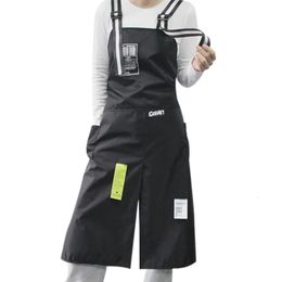 Aprons Fashion Custom Korea Nylon Waterproof Apron Coffee Shop Hairdresser Florist Work Clothes Long Slit Adjustable Nail Salon Apron 231013