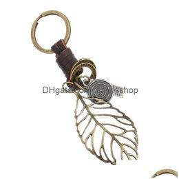 Key Rings Hollow Leaf Key Ring Bronze Metal Tag Keychain Holder Bag Hangs Fashion Jewelry For Women Men Will And Jewelry Dh0Ys