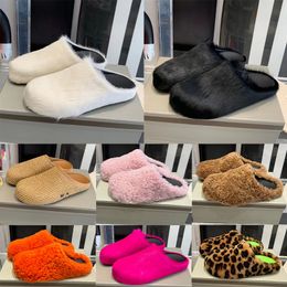 Fussbett Sabot Sandals Slippers Men Women Luxury Designer winter Slides Raffia Beach Loafers Long Calf Hair Leather Shearling Jacquard Mules Slip On P1h6#