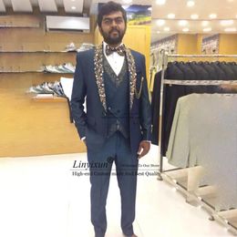 Men's Suits Appliques Embroidered Men For Wedding Party Wear Dinner Groom Tuxedos Dresswear 3 Pieces Bridegroom Prom Blazers Male