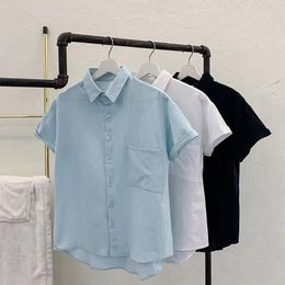 Men's T Shirts Summer Trend Loose Solid Colour Pocket Button Lapel Half Sleeve Chemise Femme Blusas Korean Fashion Elegant