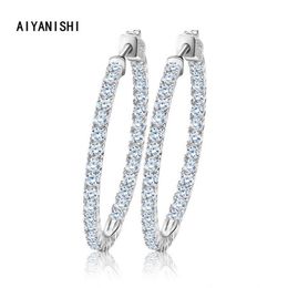 AIYANISHI Real 925 Sterling Silver Classic Big Hoop Earrings Luxury Sona Diamond Hoop Earrings Fashion Simple Minimal Gifts 220218295x