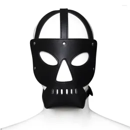 Party Supplies Role Play Metal Buckle Black PU Sexy Hood Masks Adult Cosplay Costumes Open Eye Nose Face Mask Halloween