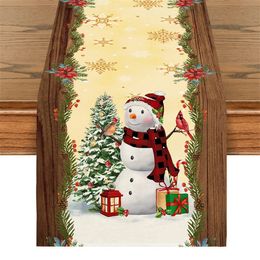 Table Cloth Christmas Tree Snowman Table Flag Linen Table Runners Kitchen Dining Table Decor Holiday Dining Table Fabric Winter Decor 231012