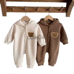 Rompers Wool Lined Baby Boys' Bodysuit Korean Bear Hooded Children's Girls' Sweatshirt One Piece Children's Clothing Onesie Baby Clothing x1013