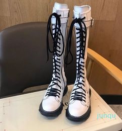 Boots Winter Knight Platform Leather Knee High Retro Punk Lace Up Women's Shoes