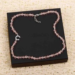 2023 Luxury quality charm pendant necklace with pink color beads and sparkly diaond in silver plated have stamp PS4638A