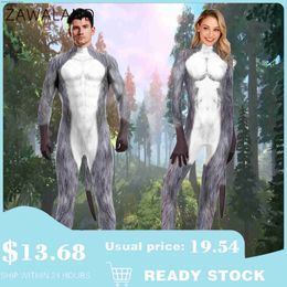 Theme Costume Zawaland Women Wolf Printed Cosplay Come Full Cover Suit Adult Jumpsuit Zentai Carnival Catsuits with Tail Bodysuit Cosplay T231013