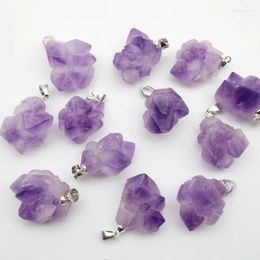 Pendant Necklaces Natural Stone Brazil Amethysts Crystal Prototype Shaped Reiki Fashion Mineral Charm Pendants For Making Jewellery 8pcs