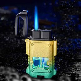 Lighters Creative Metal Outdoor Windproof Butane Turbine Torch Lighter Mechanical Design Blue Flame Jet Essential Gift for Men