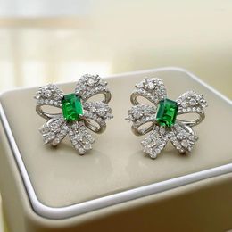 Stud Earrings 2023 S925 Sterling Silver Emerald Micro-inlaid Luxury Full Diamond Classic Retro Female 5A Zircon