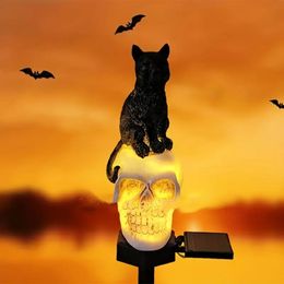 1pc Skull Halloween Decoration Solar Lawn Light, Halloween Decoration Outdoor Skull, Halloween Owl & Cat Decoration Realistic Resin Material For Garden Party