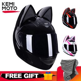 Cycling Helmets Motorcycle Helmet Full Face Cat Ear Detachable DOT Certification Safety Moto For Women Men Breathable Gift Girlfriend 231012