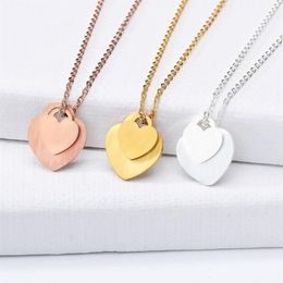 New Arrival Romantic Love Double Heart Stainless Steel Necklace Fashion Jewelry Whole Gift For Women Couple Christmas Gifts296i